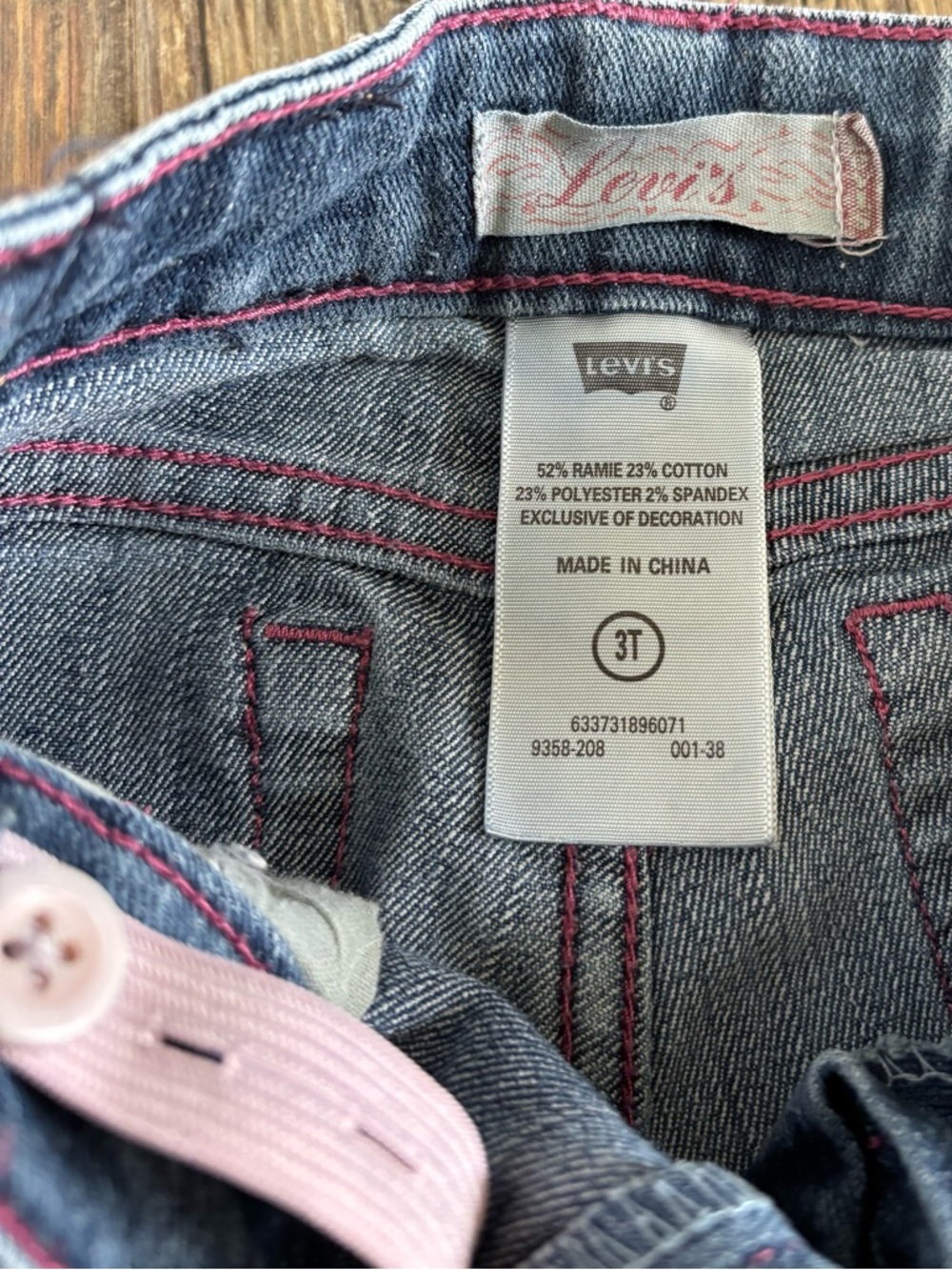 Levis Blue Denim Jeans Girls 3T Pink Stitching Crisscross Butterfly Embroidered - Picture 4 of 11